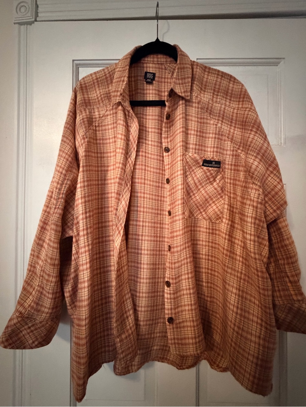 BDG Plaid Button-Up Shirt in Rust and Cream Tones
